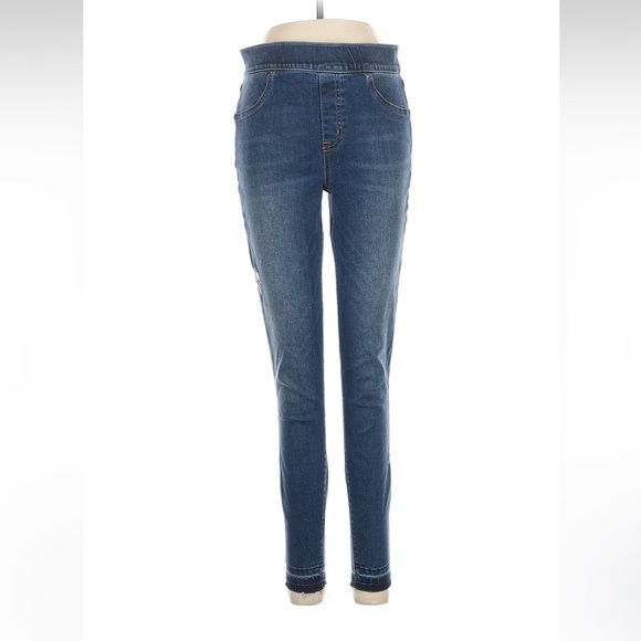 SPANX Denim - SPANX Mid-Rise Skinny Jeans in Dark Blue Wash